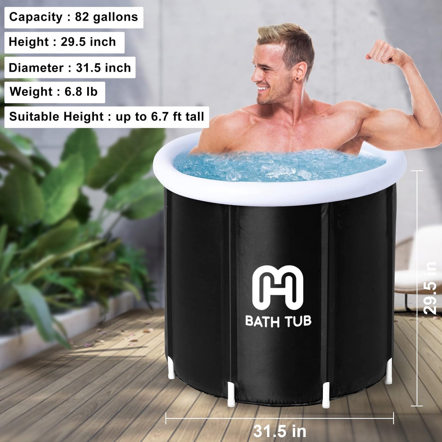 Ice Bath Tub for Recovery, Cold Plunge Tub for Athletes, Portable Ice Bathtub for Adults, Ice Barrel Cold Water Therapy Bath, Freestanding SPA Bathtub(33.5x33.5x31.5 inches)