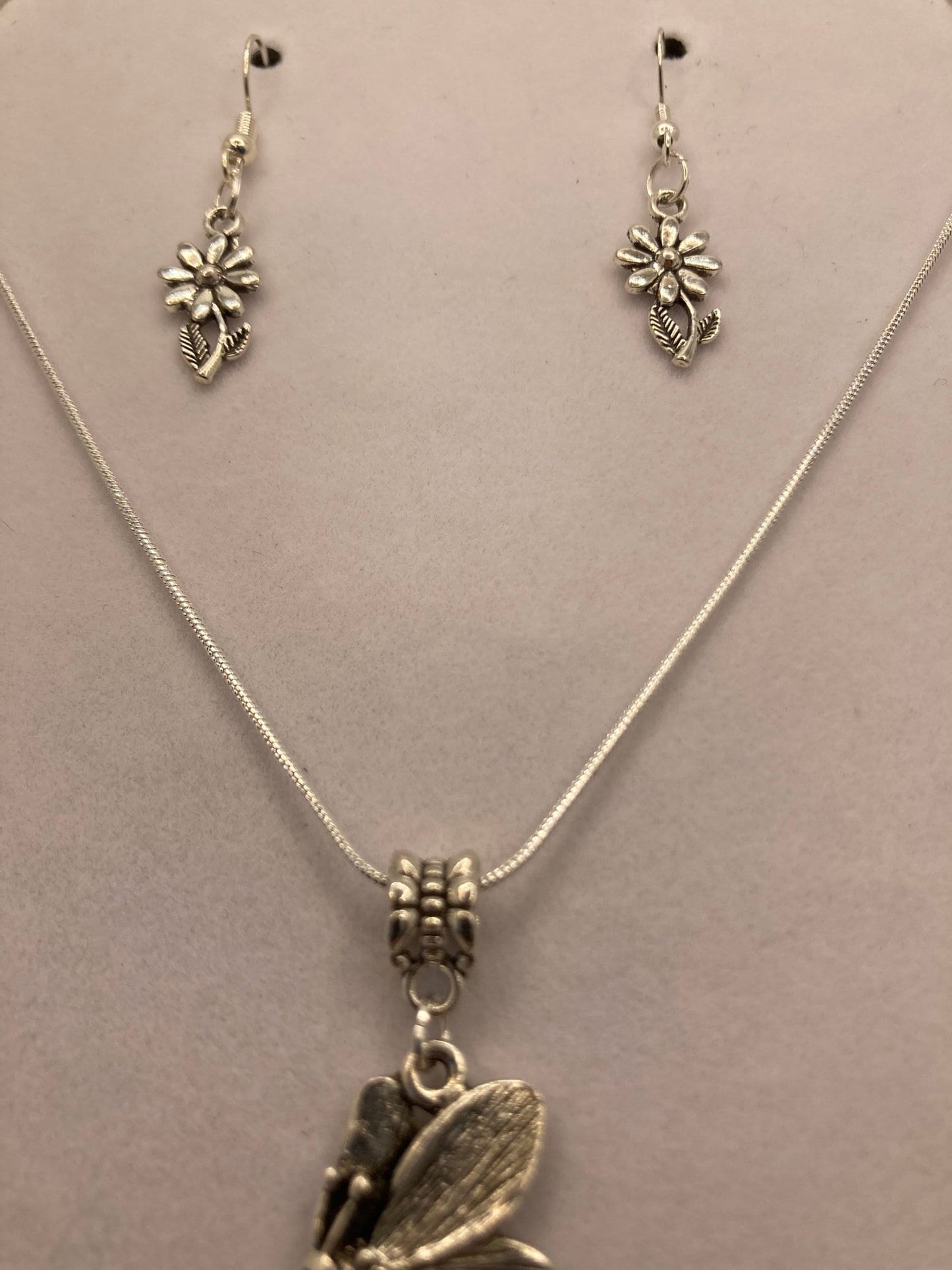 Bee Necklace and Flower Earring Set with Specialty Chain, Southwest, Religious and Country Jewelry