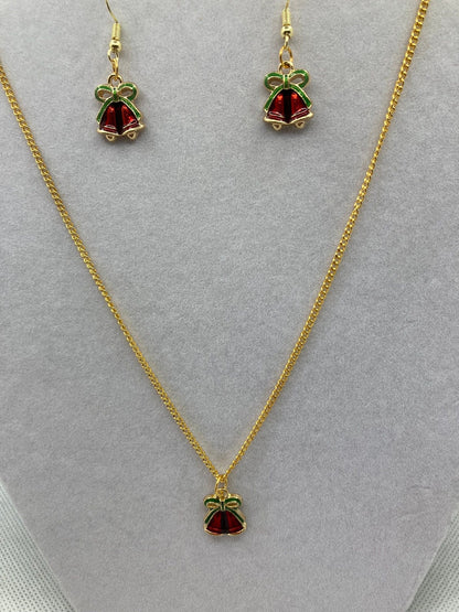Christmas Necklace and Earring set with Christmas Bells perfect for the Holidays and Gift Giving.