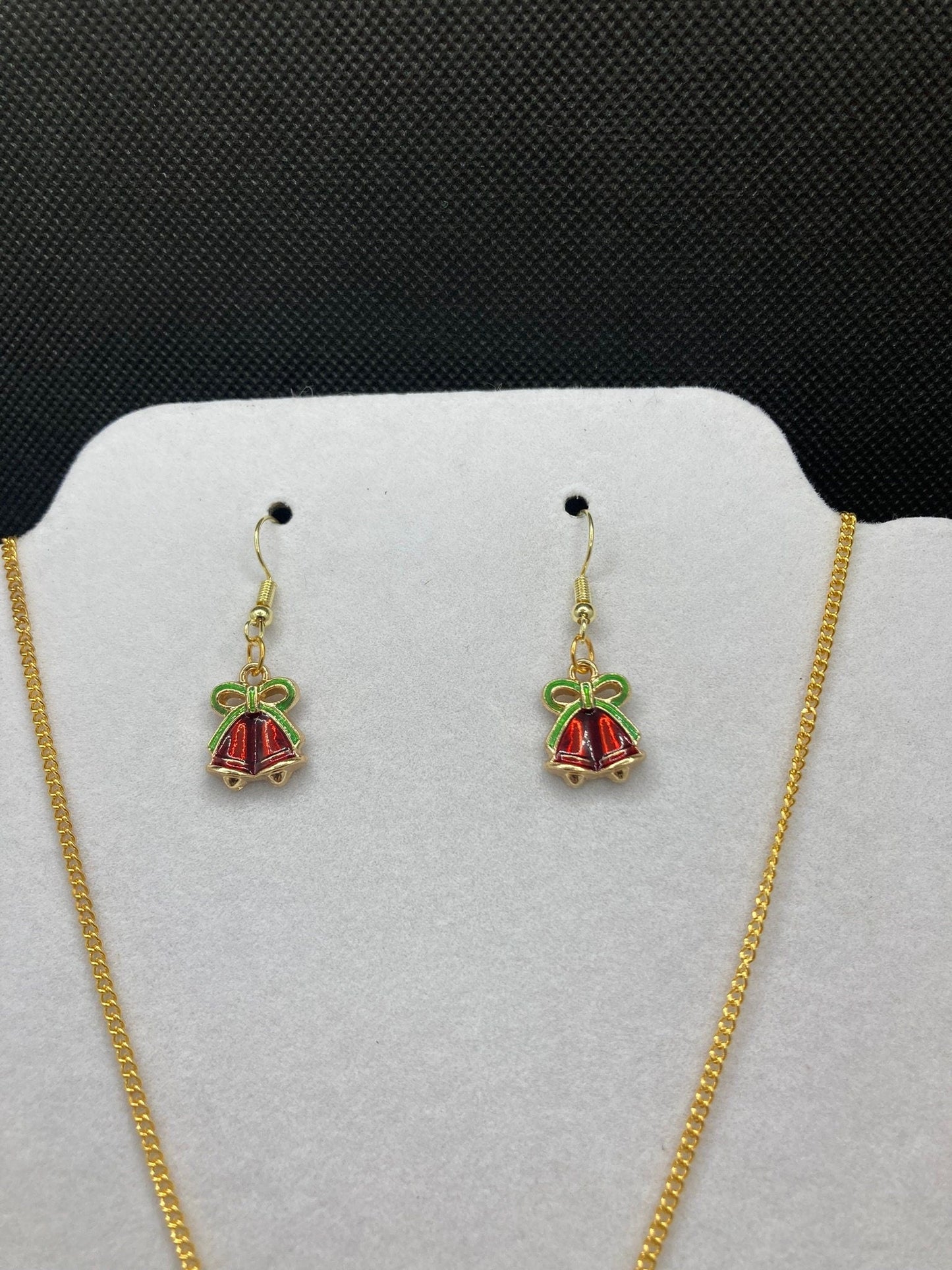 Christmas Necklace and Earring set with Christmas Bells perfect for the Holidays and Gift Giving.
